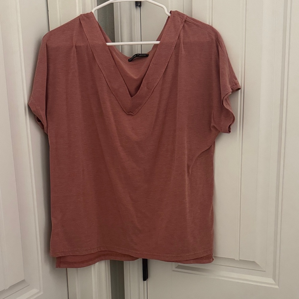 SHEIN Mauve Short Sleeve V-Neck Top